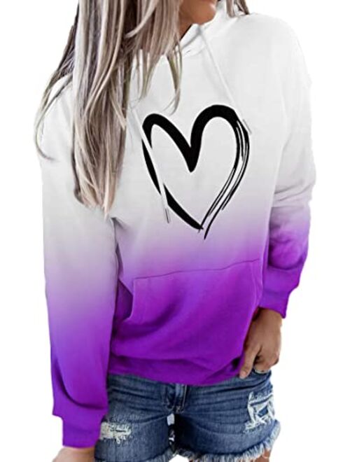 HVEPUO Tie Dye Print Hoodie Long Sleeve Drawstring Pullover Tops Loose Casual Sweatshirt For Women(S-XXL)