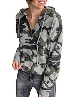 AZOKOE Women Tie Dye Hoodie Sweatshirts Casual Oversized Drawstring V Neck Loose Pullover Top with Pockets