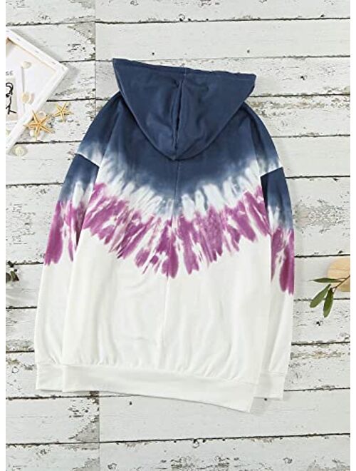 AZOKOE Women Tie Dye Hoodie Sweatshirts Casual Oversized Drawstring V Neck Loose Pullover Top with Pockets