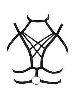 Black Leather Cage Bra Body Harness Strap Costume for Women 