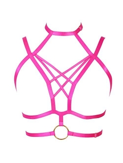 Women's Harness Bra Full cage Tops Punk Gothic Chest Strap Stretchy Fabric Hallowee Festive Rave