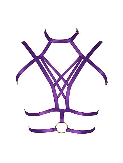 Women's Harness Bra Full cage Tops Punk Gothic Chest Strap Stretchy Fabric Hallowee Festive Rave