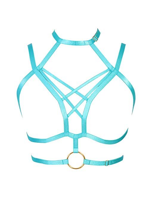 Women's Harness Bra Full cage Tops Punk Gothic Chest Strap Stretchy Fabric Hallowee Festive Rave