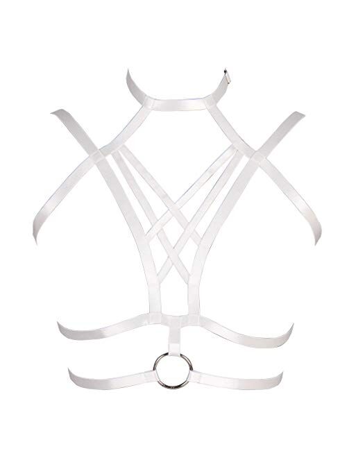 Women's Harness Bra Full cage Tops Punk Gothic Chest Strap Stretchy Fabric Hallowee Festive Rave