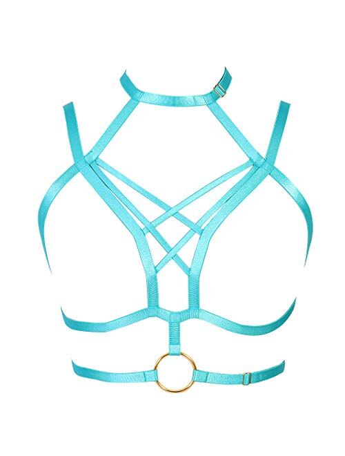 Women's Body Harness Waist Belt Strappy Tops Elastic Adjust Caged Cupless Bra Punk Goth Dance Rave Costume