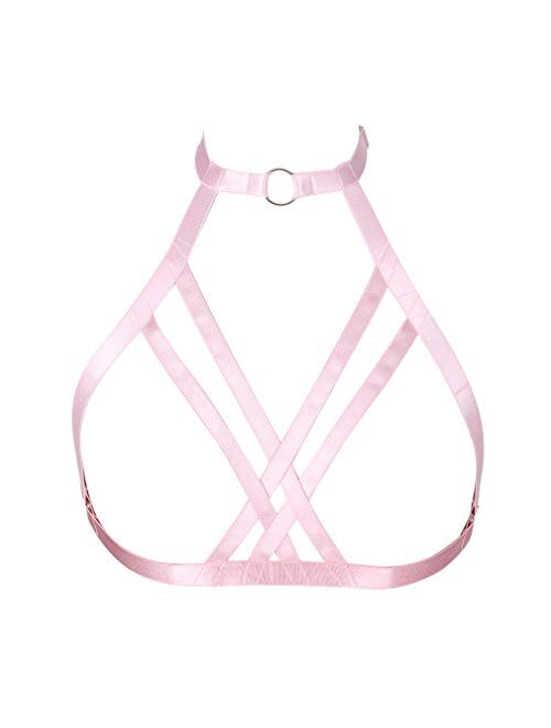 Women's Body Harness Bra Top Chest Strap Waist Belt Lingerie cage Festival Rave Punk Gothic Stretchy Fabric