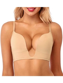 HANSCA Women’s Deep Plunge Bra Cleavage Enhancer Low Cut Wireless Bra Padded Push Up