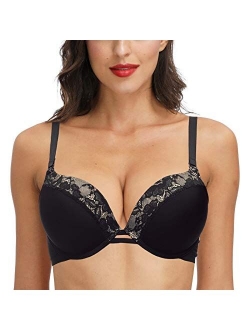 Plusexy Padded Push Up Bra Lift Underwire Support Plunge T Shirt Brassiere for Women Add One Cup