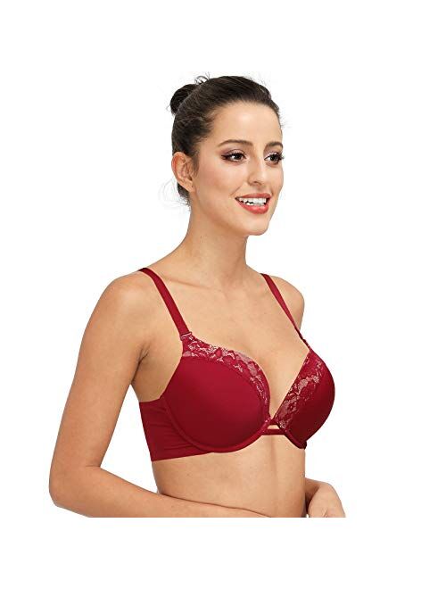 Plusexy Padded Push Up Bra Lift Underwire Support Plunge T Shirt Brassiere for Women Add One Cup