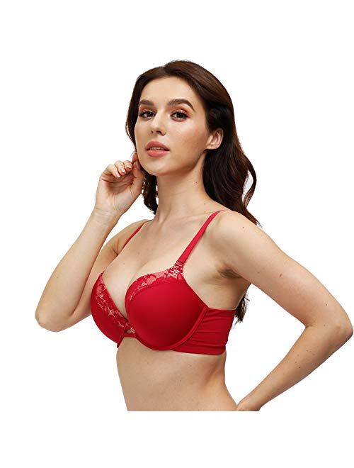 Plusexy Padded Push Up Bra Lift Underwire Support Plunge T Shirt Brassiere for Women Add One Cup