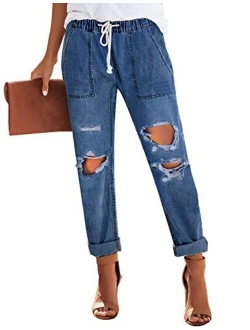 Utyful Women's High Waist Relaxed Fit Ripped Distressed Jeans Straight-Leg Mom Denim Pants