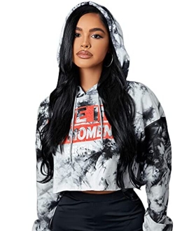 Women's Tie Dye Long Sleeve Workout Crop Top Sweatshirt Hoodies