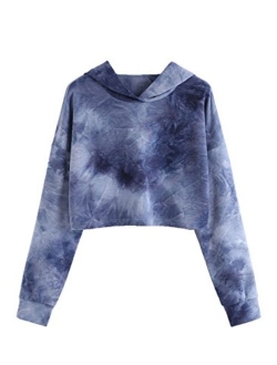 Women's Tie Dye Long Sleeve Workout Crop Top Sweatshirt Hoodies