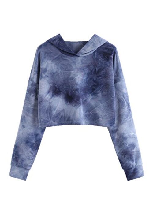 SweatyRocks Women's Tie Dye Long Sleeve Workout Crop Top Sweatshirt Hoodies