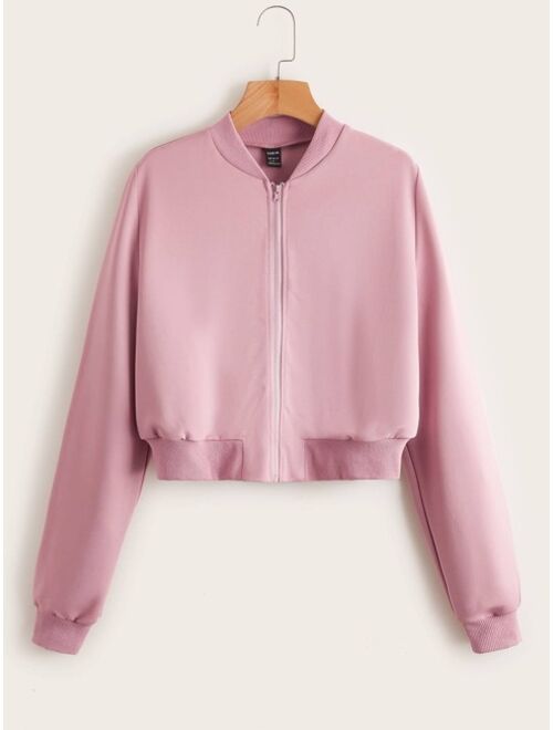 SHEIN Solid Zip Up Bomber Jacket