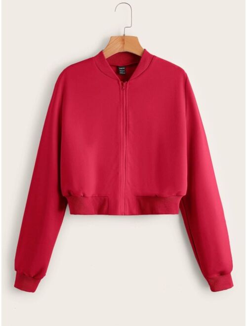 SHEIN Solid Zip Up Bomber Jacket