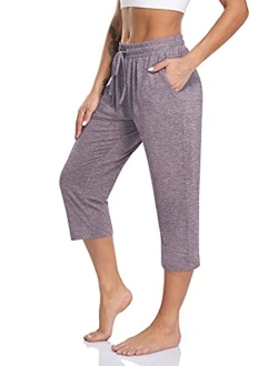 TARSE Women's Capri Yoga Pants Loose Soft Drawstring Workout Sweatpants Causal Lounge Pants with Pockets