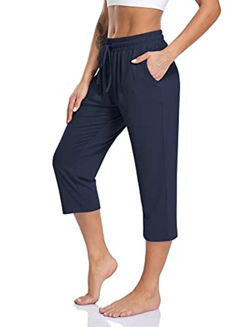 TARSE Women's Capri Yoga Pants Loose Soft Drawstring Workout Sweatpants Causal Lounge Pants with Pockets