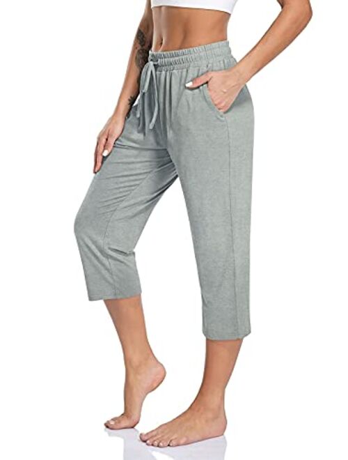 Women's Capri Yoga Pants Loose Soft Drawstring Workout Sweatpants