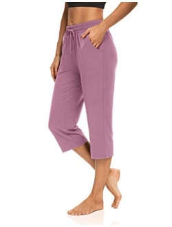 ZJCT Womens Yoga Capri Pants Wide Leg Drawstring Comfy Loose Lounge Pajama Capris for Women with Pockets