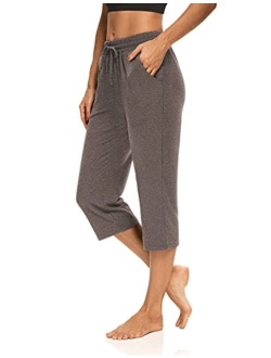 ZJCT Womens Yoga Capri Pants Wide Leg Drawstring Comfy Loose Lounge Pajama Capris for Women with Pockets