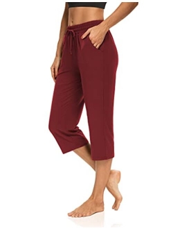 ZJCT Womens Yoga Capri Pants Wide Leg Drawstring Comfy Loose Lounge Pajama Capris for Women with Pockets