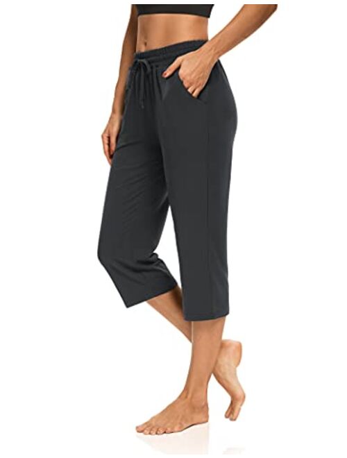 ZJCT Womens Yoga Capri Pants Wide Leg Drawstring Comfy Loose Lounge Pajama Capris for Women with Pockets