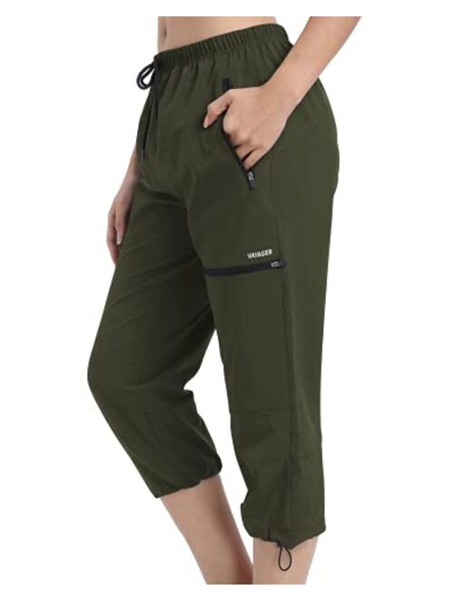 VAYAGER Women's Hiking Capris Pants Loose-Fit Lightweight Water Resistant Cargo Pants UPF 50+ Casual Joggers Zipper Pockets