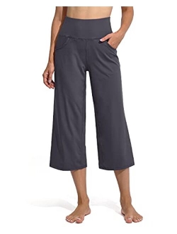 Promover Women‘s Wide Leg Yoga Capri Pants with Pockets High Waisted Lounge Sweatpants Workout Flare Crop Pants