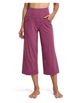 Promover Women‘s Wide Leg Yoga Capri Pants with Pockets High Waisted Lounge Sweatpants Workout Flare Crop Pants