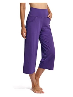 Promover Women‘s Wide Leg Yoga Capri Pants with Pockets High Waisted Lounge Sweatpants Workout Flare Crop Pants