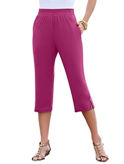 Roamans Women's Plus Size Soft Knit Capri Pant Pull On Elastic Waist