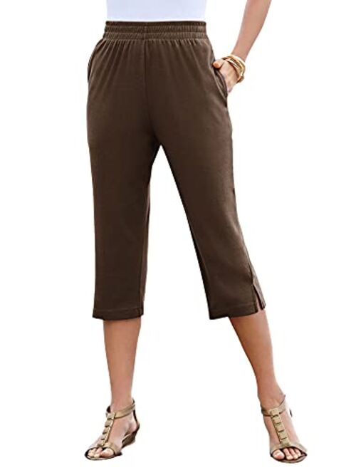 Roamans Women's Plus Size Soft Knit Capri Pant Pull On Elastic Waist