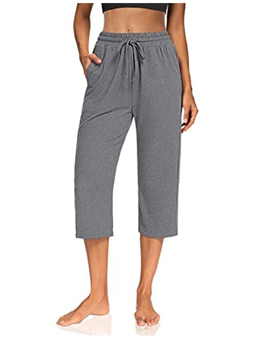 KEEPBEAUTY Womens Capri Yoga Pants Wide Leg Drawstring Loose Comfy Lounge Pajamas Capris Sweats with Pockets