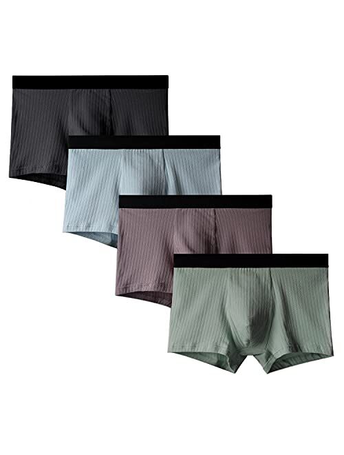 Robesbon Mens Cotton Boxer Briefs 4 Pack Stretch Comfortable Breathable No Ride up Underwear