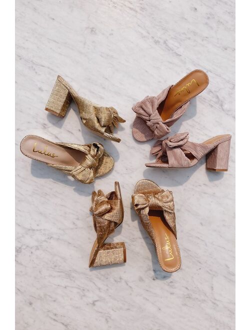 Lulus Dorothea Rose Gold Knotted High Heel Sandals