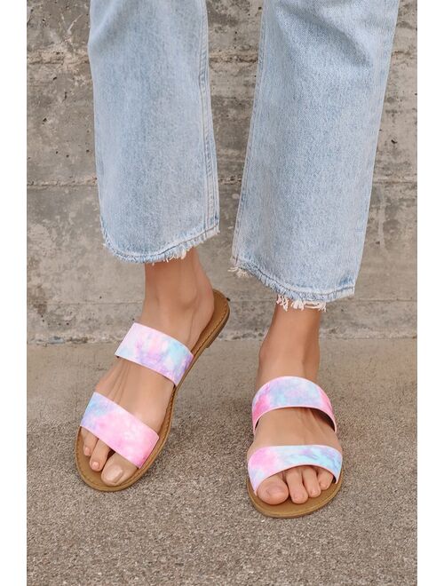 Lulus Time To Chill Red Fuchsia Slide Sandals