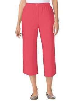 Women's Plus Size Elastic-Waist Cotton Capri Pants