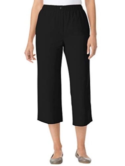 Women's Plus Size Elastic-Waist Cotton Capri Pants