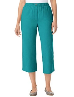 Women's Plus Size Elastic-Waist Cotton Capri Pants