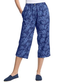 Women's Plus Size Elastic-Waist Cotton Capri Pants