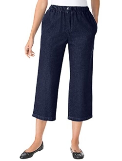 Women's Plus Size Elastic-Waist Cotton Capri Pants