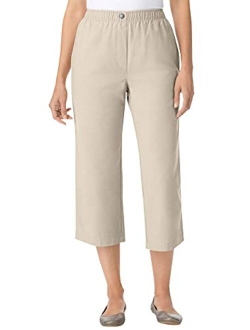 Women's Plus Size Elastic-Waist Cotton Capri Pants