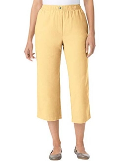 Women's Plus Size Elastic-Waist Cotton Capri Pants