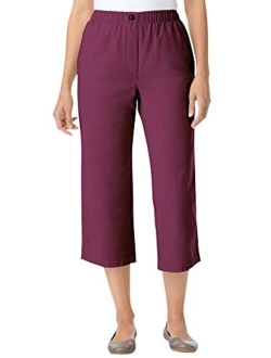 Women's Plus Size Elastic-Waist Cotton Capri Pants