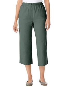 Women's Plus Size Elastic-Waist Cotton Capri Pants