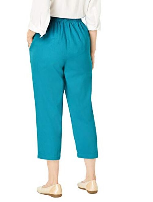 Woman Within Women's Plus Size Elastic-Waist Cotton Capri Pants