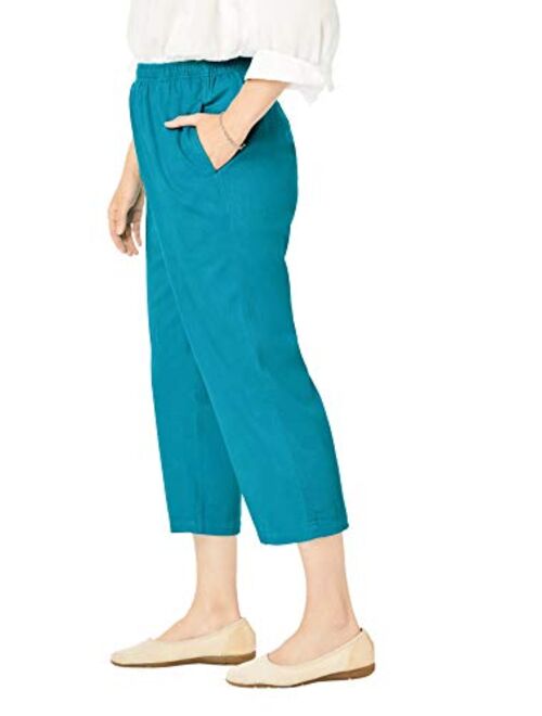 Woman Within Women's Plus Size Elastic-Waist Cotton Capri Pants