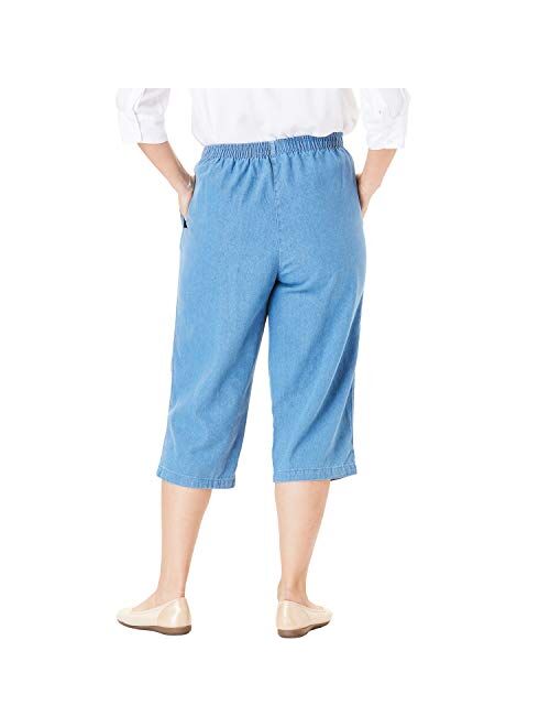 Woman Within Women's Plus Size Elastic-Waist Cotton Capri Pants