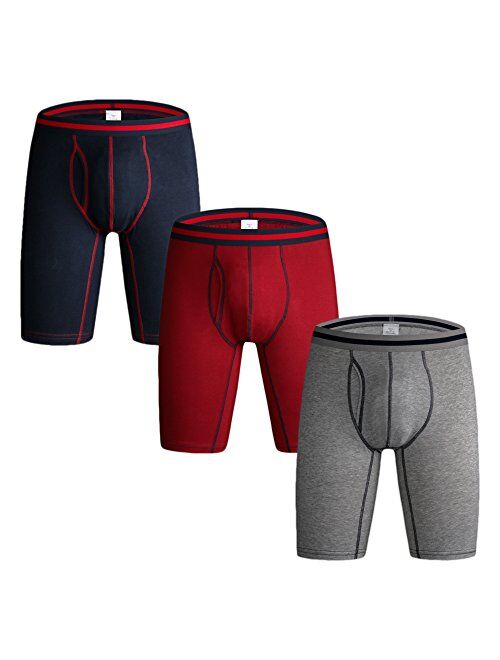 Nuofengkudu Men's Cotton Boxer Briefs Long Leg Underwear Assorted Colors